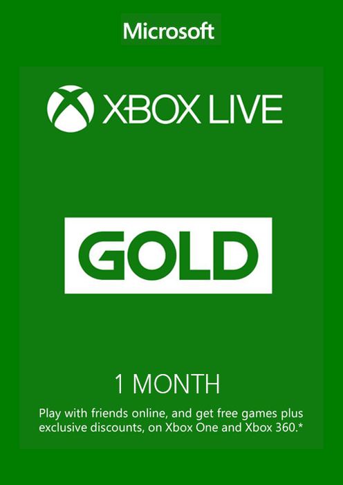 Microsoft Xbox LIVE 1 Month Gold Membership for Xbox 360 / XBOX ONE VIDEO GAMES (Digital Code)