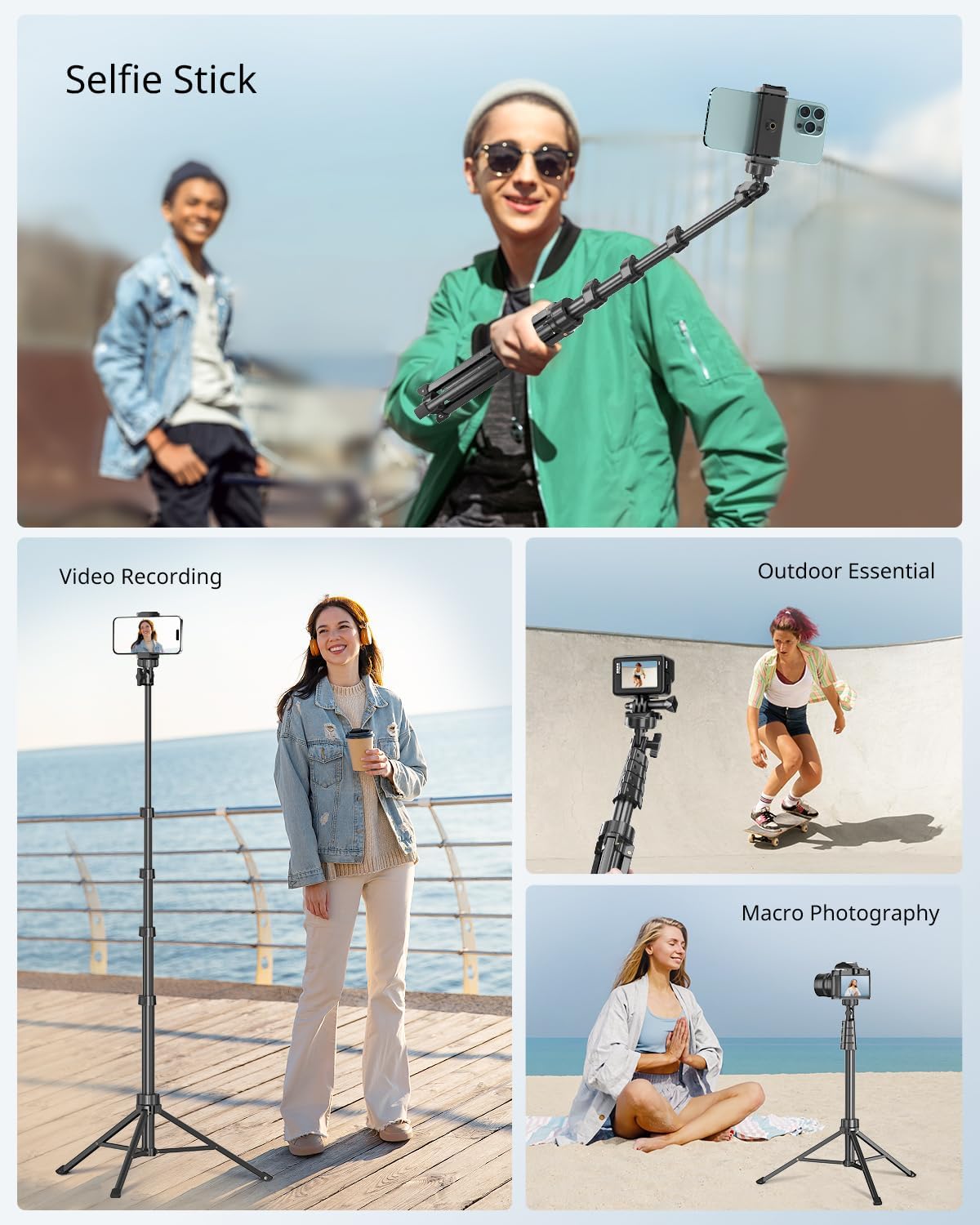 SENSYNE 62" Phone Tripod & Selfie Stick with Wireless Remote