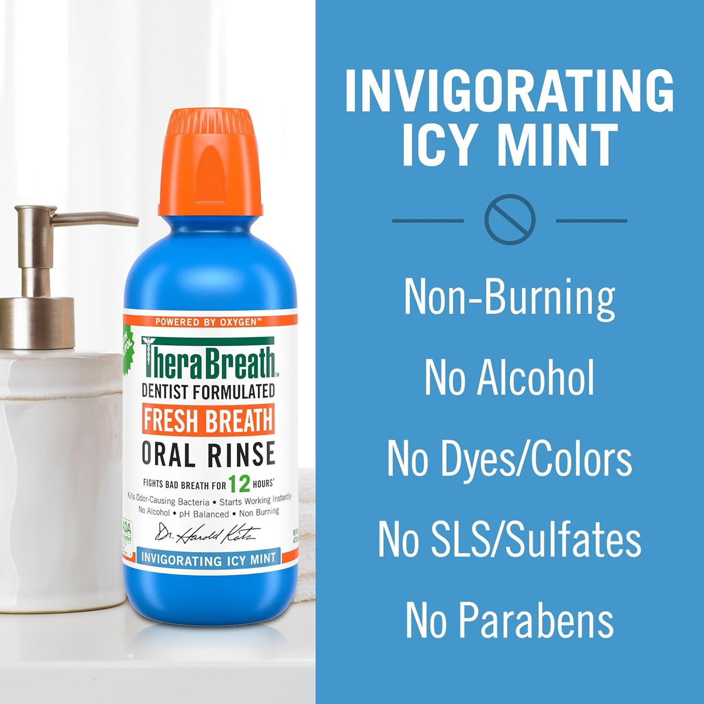 TheraBreath Fresh Breath Mouthwash Icy Mint Flavor 16 Fl Oz (Pack of 2)